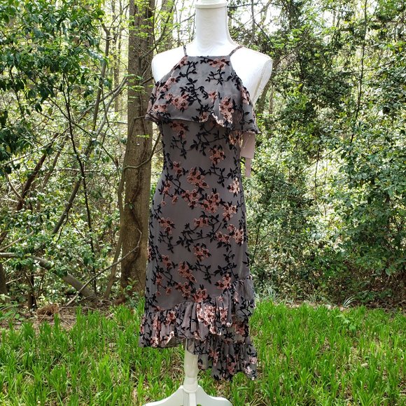 AVEC LES FILLES Burnout Party Dress in Gray + Pink Floral Size 2 New - Picture 6 of 16